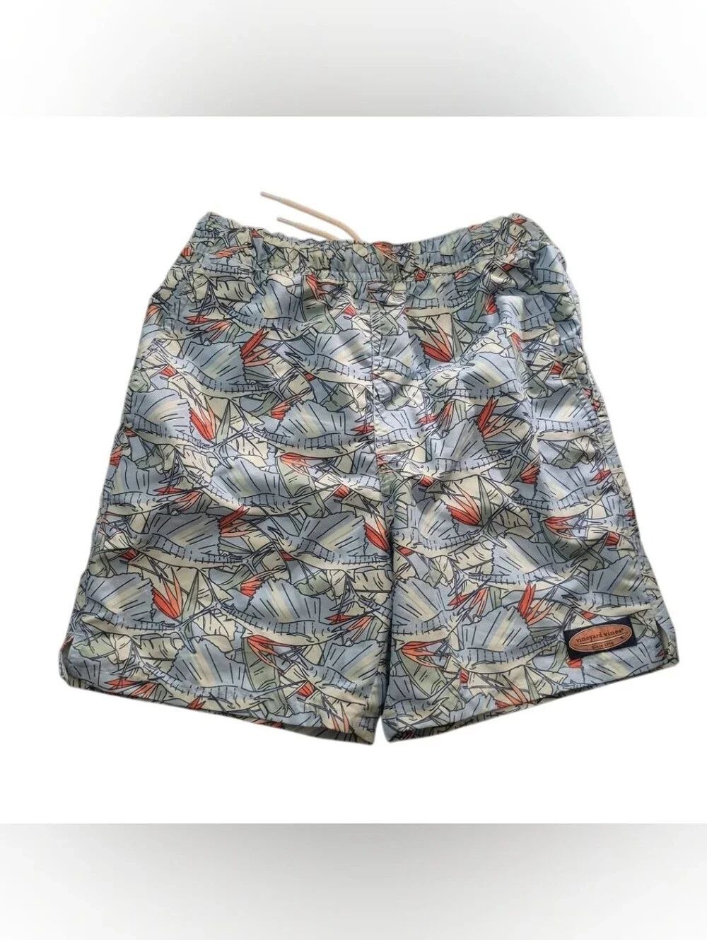 Vineyard Vines Kids Light Blue Tropical Print Swim Trunks(135)